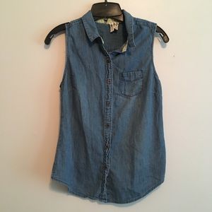 Girl Krazy denim button tank